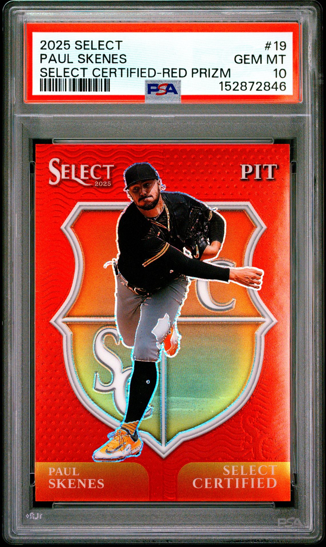 2025 Panini Select Select Certified Paul Skenes #19 (Select Certified-Red Prizm) Gem Mt 10 front view - PSA graded GEM MT 10