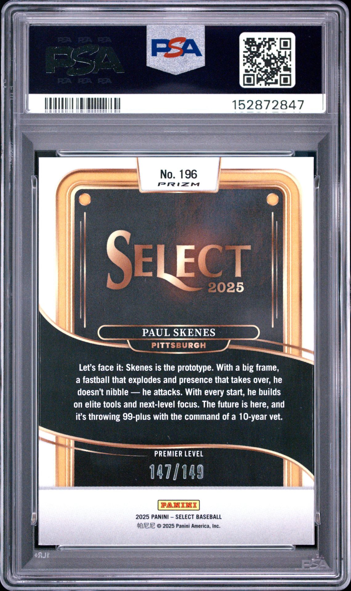 2025 Panini Select Paul Skenes #196 (Red Flash) Nm-Mt 8 back