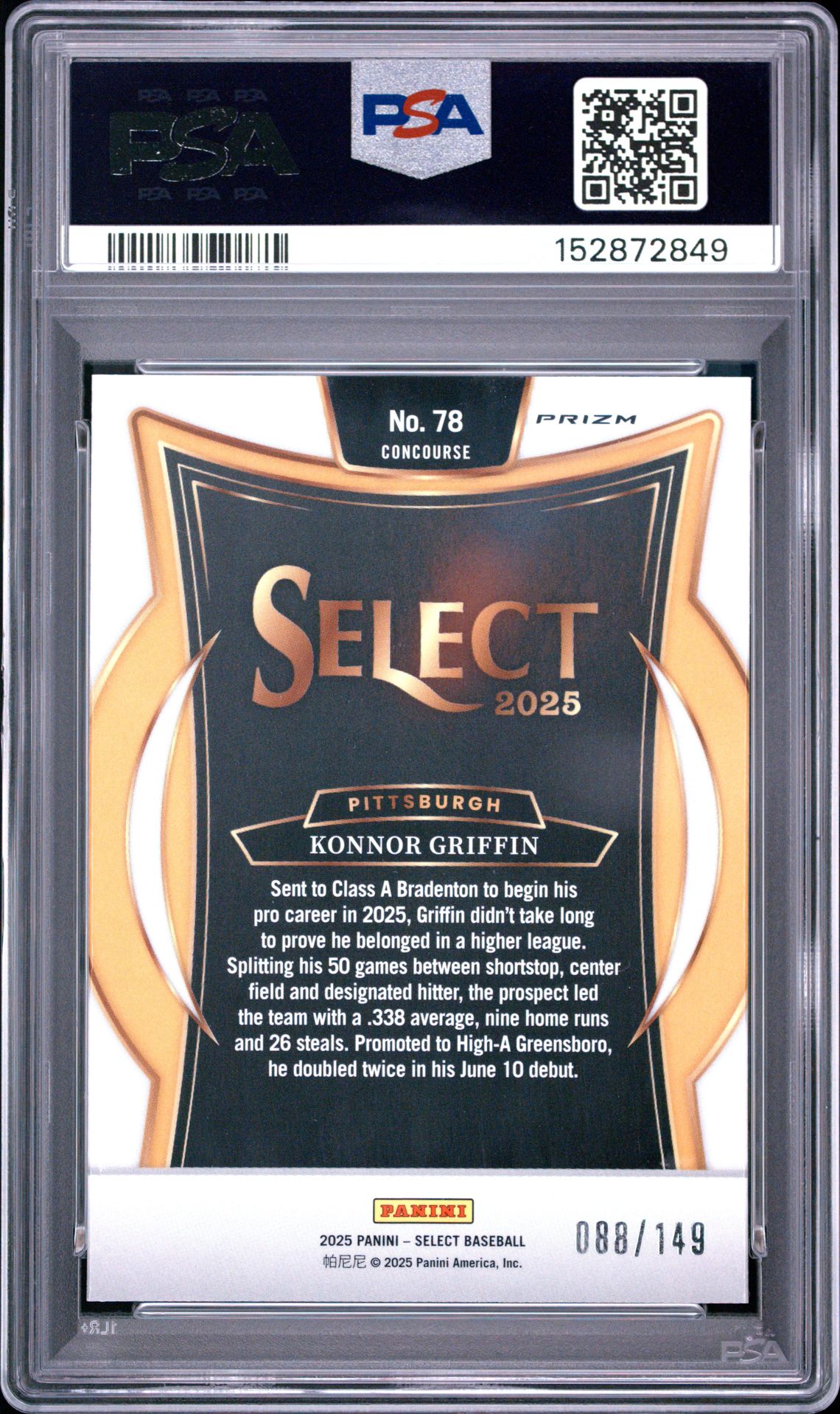 2025 Panini Select Konnor Griffin #78 (Red Prizm) Mint 9 back