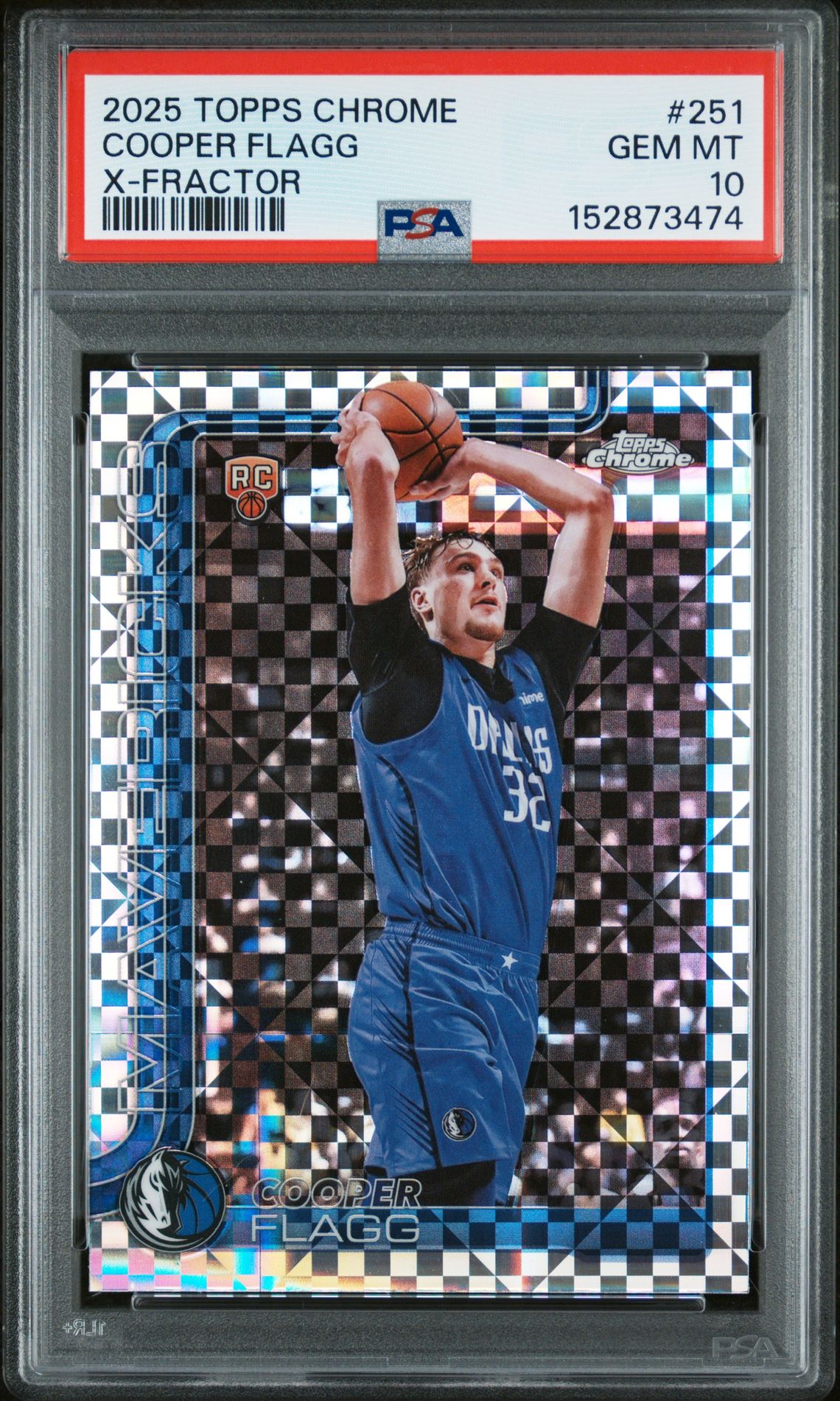 2025 Topps Chrome Cooper Flagg #251 (X-Fractor) Gem Mt 10 front view - PSA graded GEM MT 10
