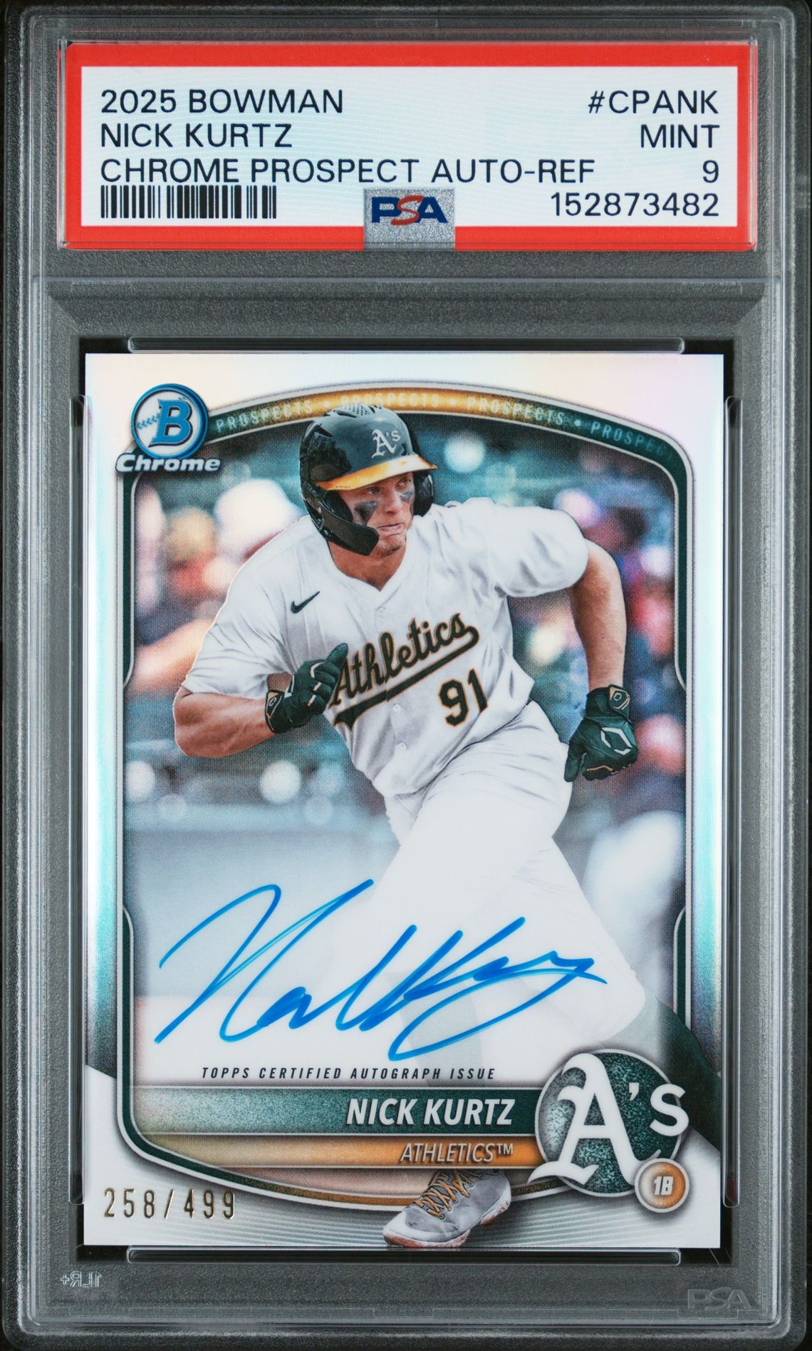 2025 Bowman Chrome Prospect Autographs Nick Kurtz #Cpank (Chrome Prospect Auto-Ref) Mint 9 front