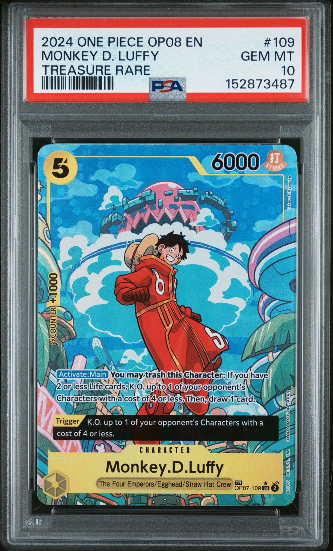 2024 One Piece Op08-Two Legends Monkey D. Luffy #109 (Treasure Rare) Gem Mt 10 front