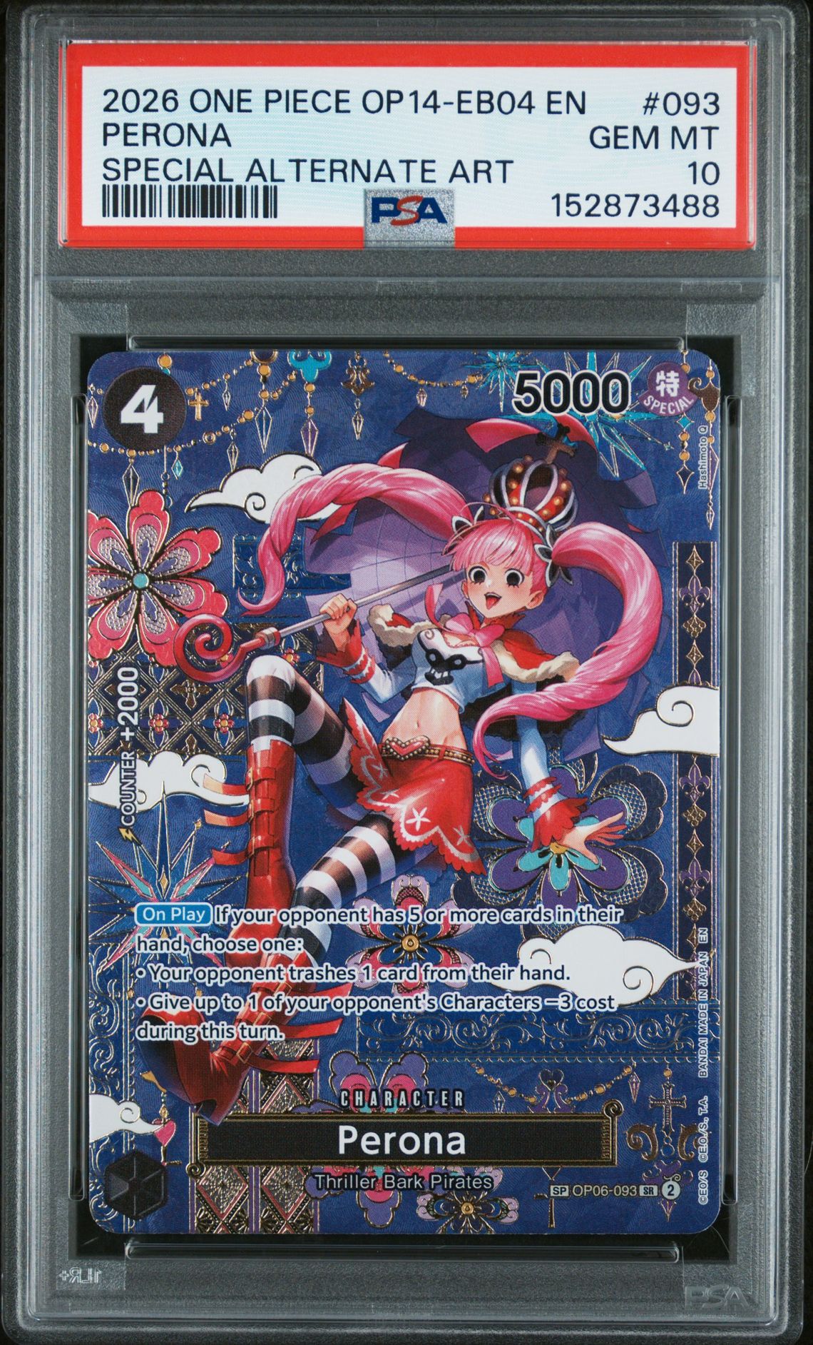 2026 One Piece Op14-Eb04-The Azure Sea's Seven Perona #093 (Special Alternate Art) Gem Mt 10 front