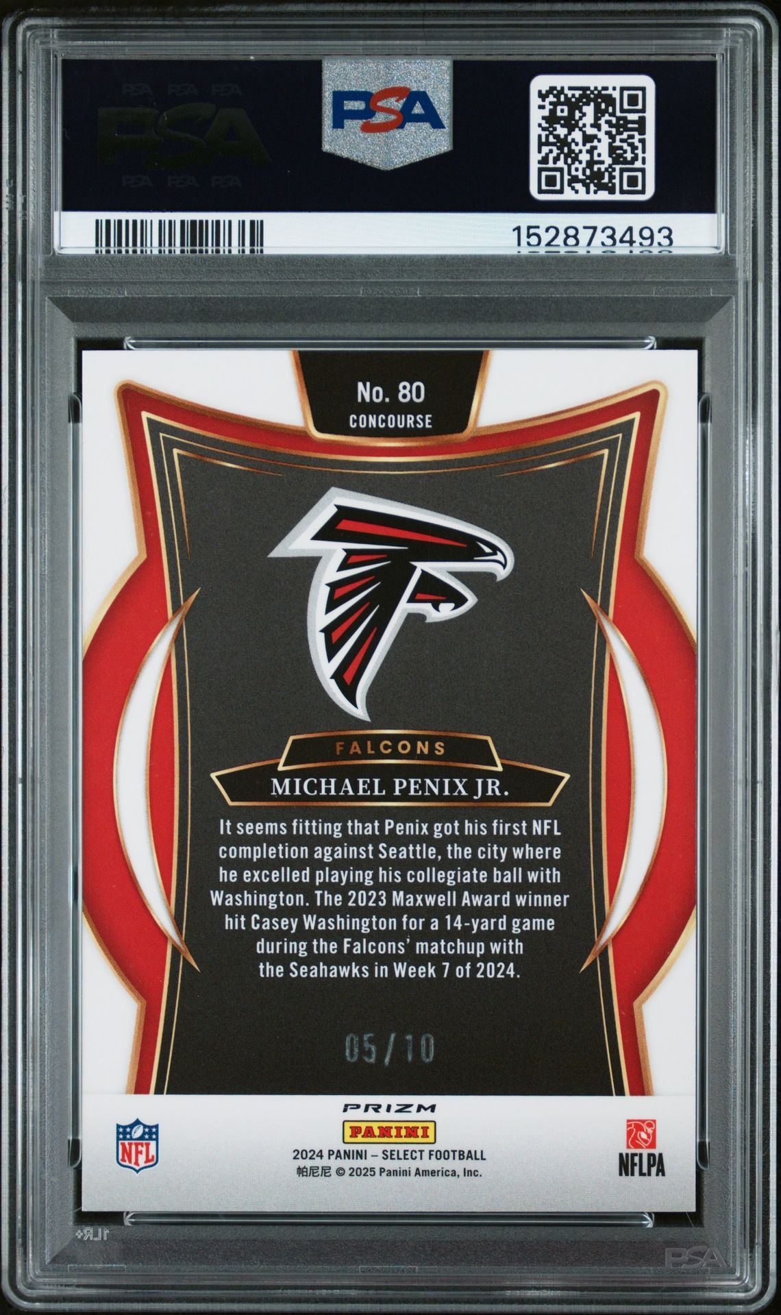 2024 Panini Select Michael Penix Jr. #80 (Gold Shock) Gem Mt 10 back