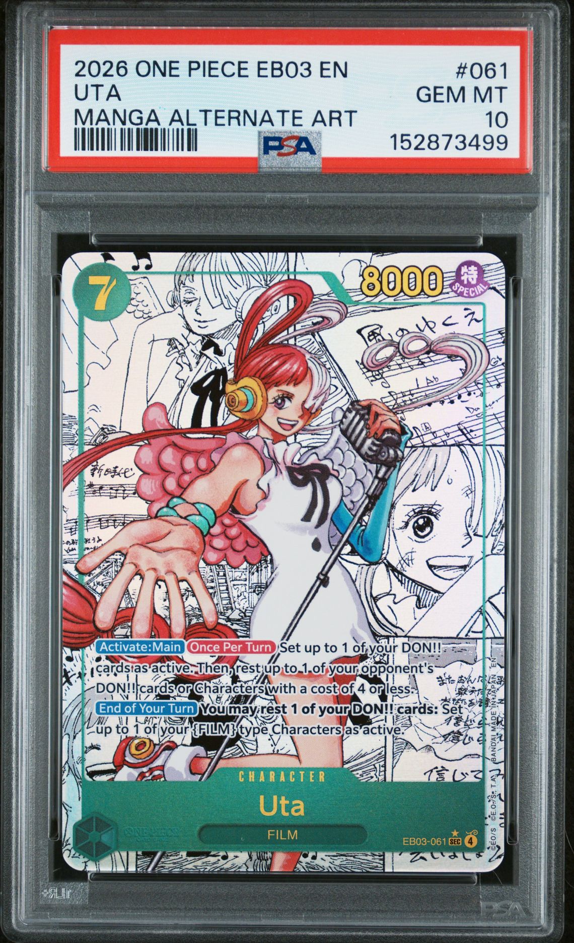 2026 One Piece Eb03-Extra Booster -One Piece Heroines Edition- Uta #061 (Manga Alternate Art) Gem Mt 10 front