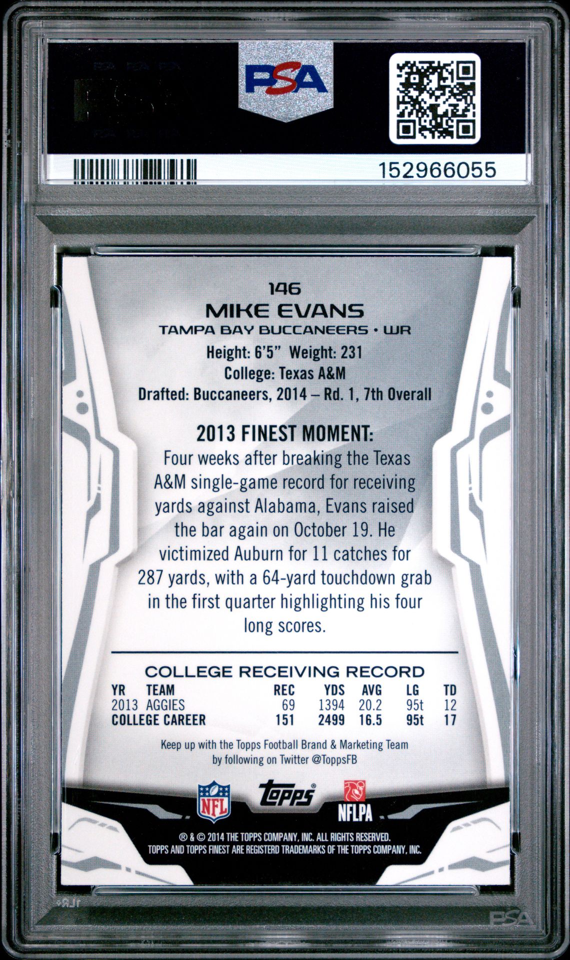 2014 Finest Mike Evans #146 (Xfractor) Mint 9 back