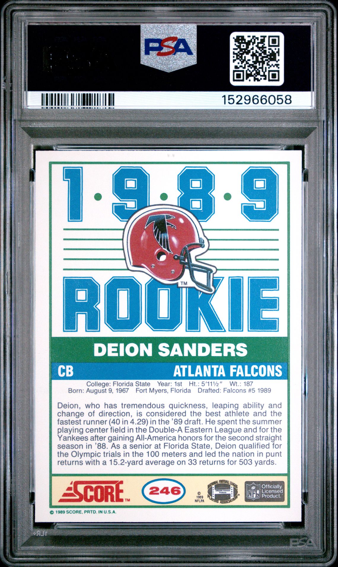 1989 Score Deion Sanders #246 Nm-Mt 8 back