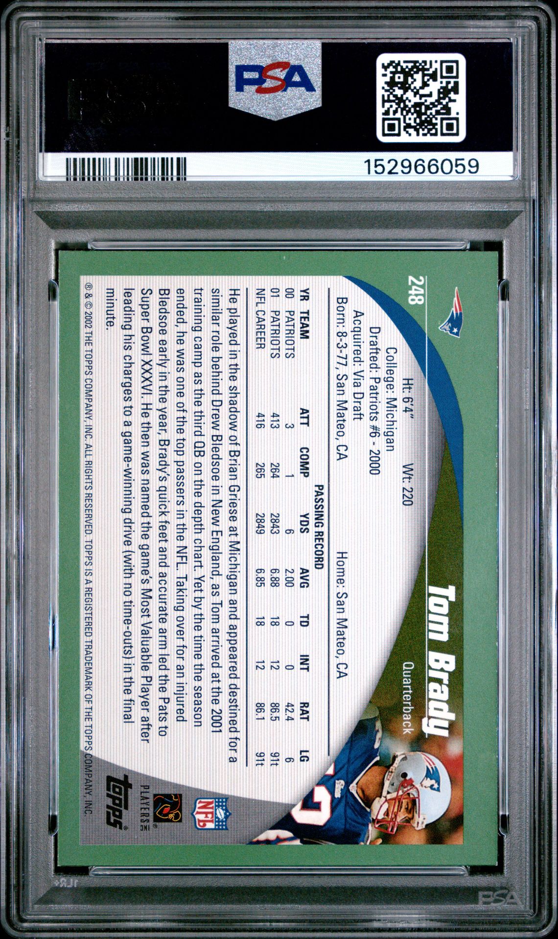 2002 Topps Tom Brady #248 (Collection) Nm 7 back