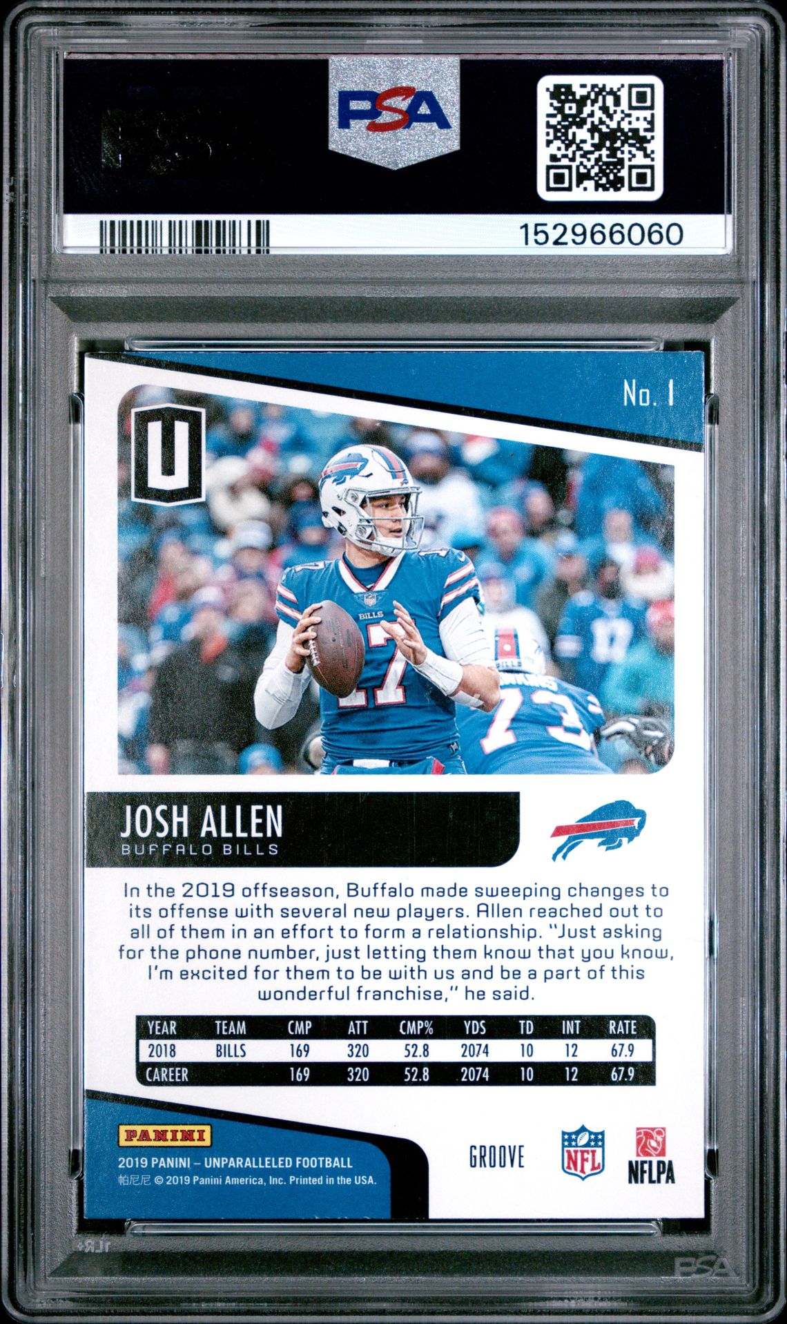 2019 Panini Unparalleled Josh Allen #1 (Groove) Nm 7 back