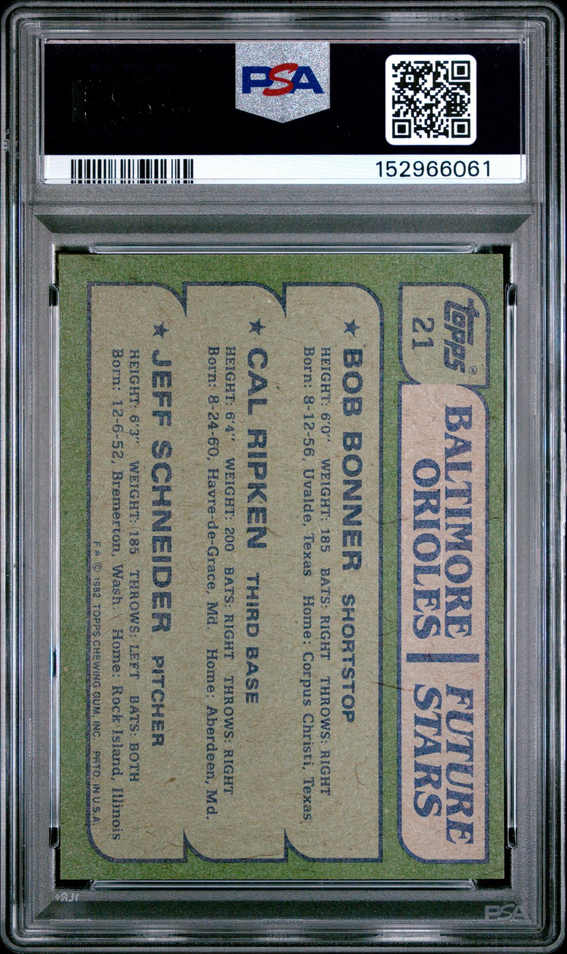 1982 Topps Orioles Future Stars #21 (Bonner/Ripken/Schneider) Nm 7 back