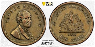 1869 Token F-692A-14a Yankee Robinson AU50BN