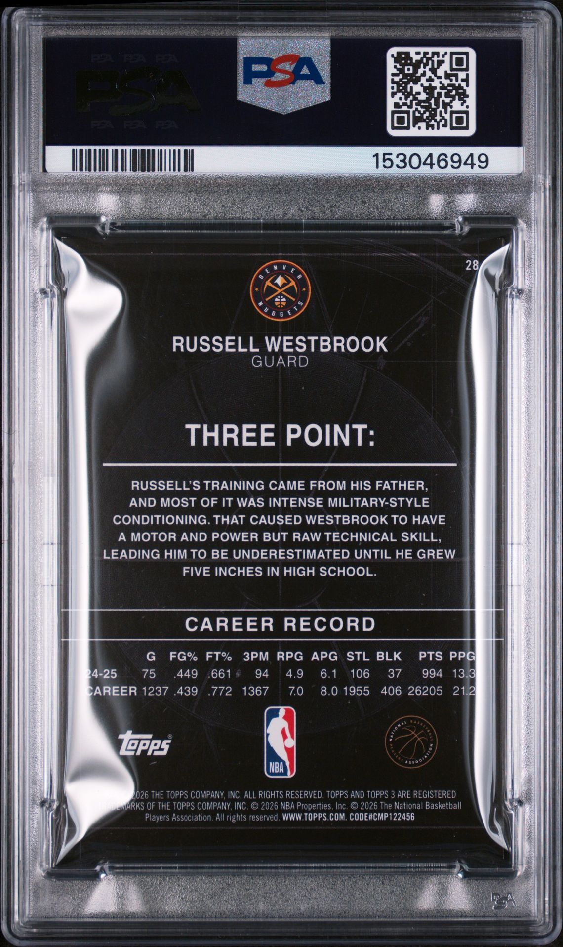 2025 Topps Three Russell Westbrook #28 Mint 9 back