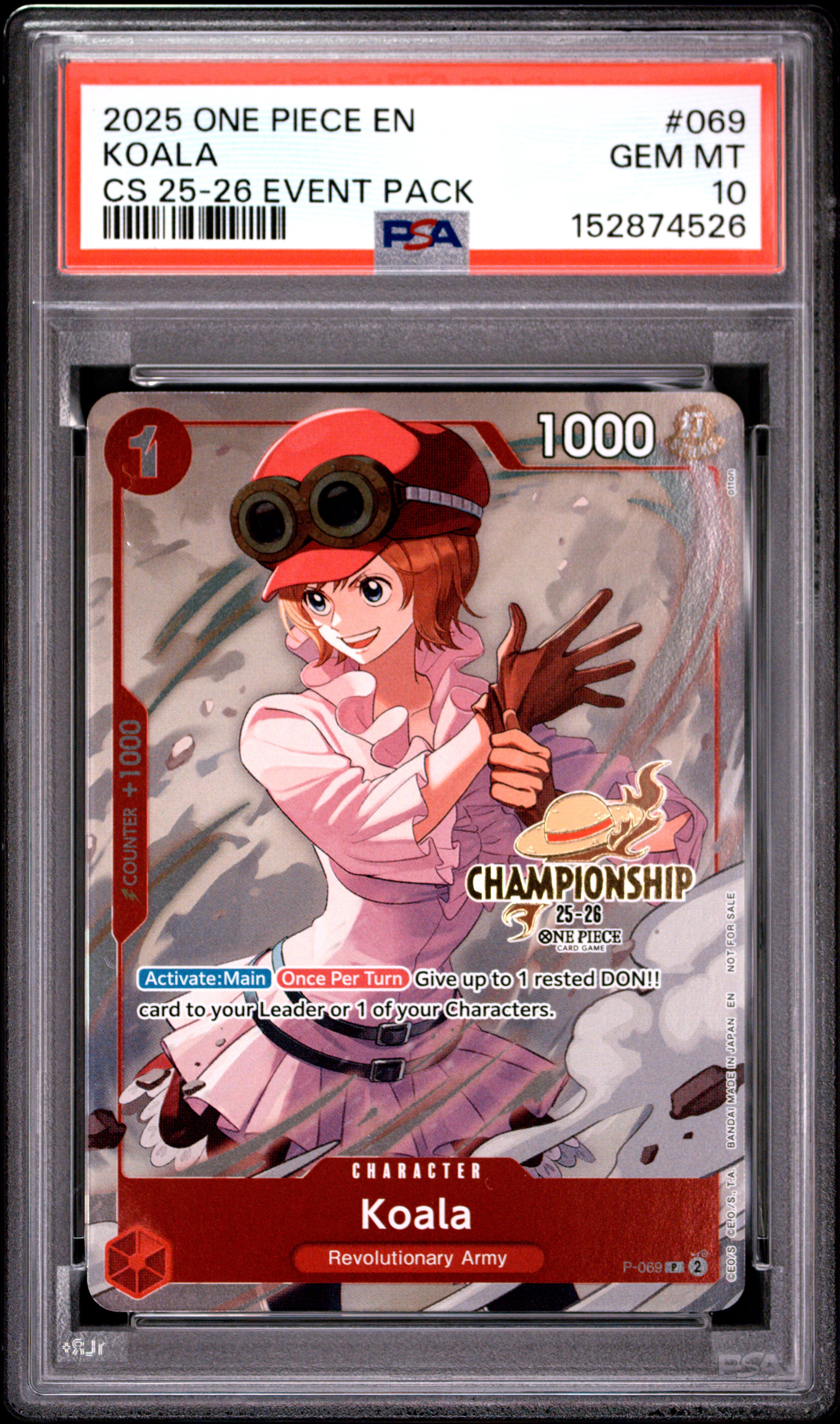 2025 #069 Koala PSA 10 One Piece Championship 2025-26 Event Pack
