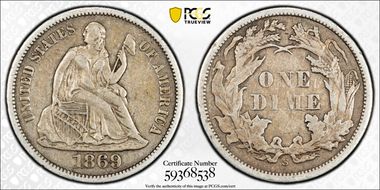 1869-S 10C XF40