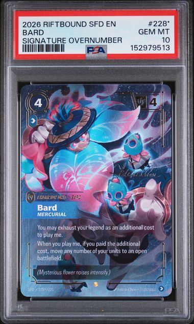 2026 RIFTBOUND: LEAGUE OF LEGENDS SFD-SPIRITFORGED SIGNATURE OVERNUMBER #228* Bard front