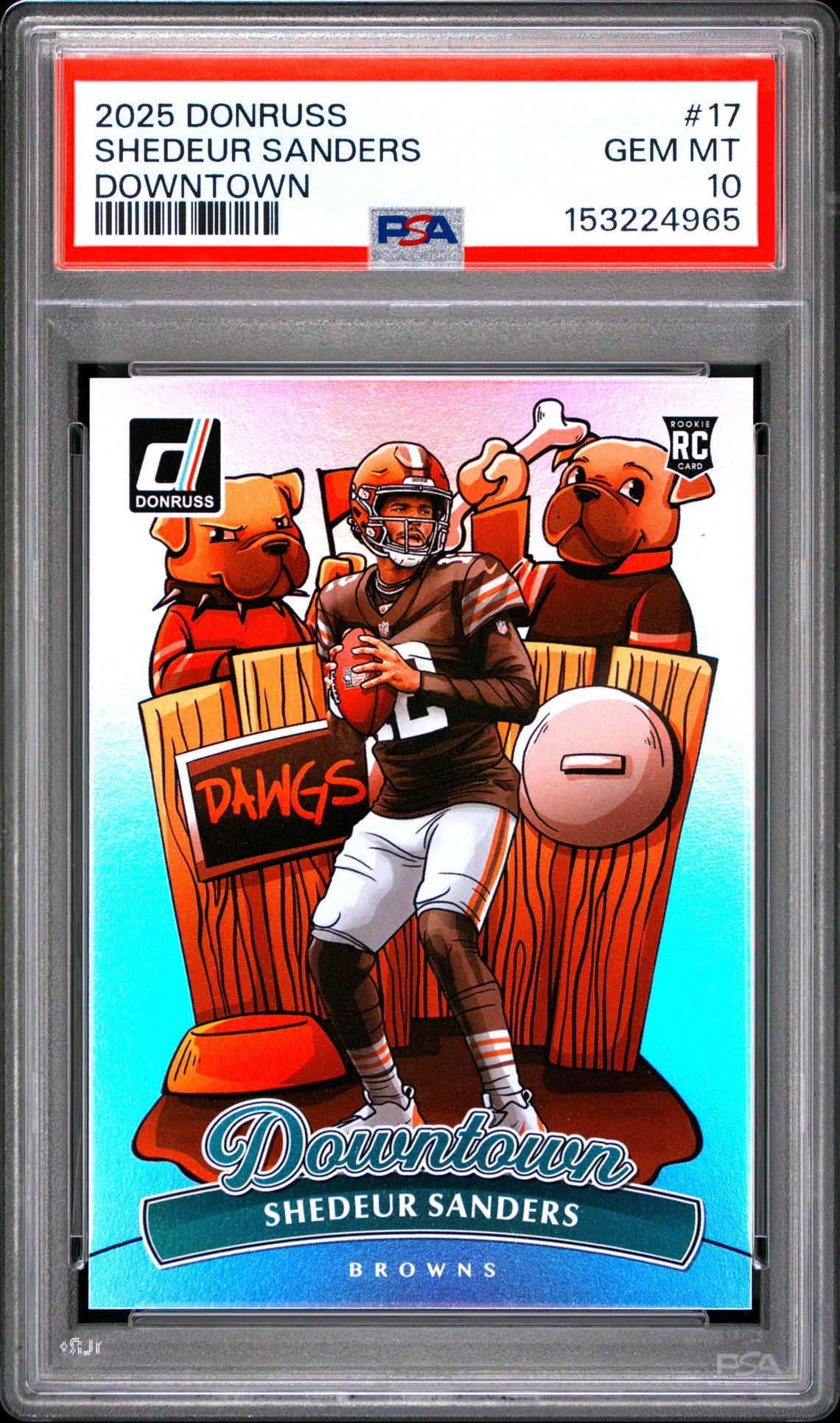 2025 Panini Donruss Downtown Shedeur Sanders #17 Gem Mt 10 front view - PSA graded GEM MT 10