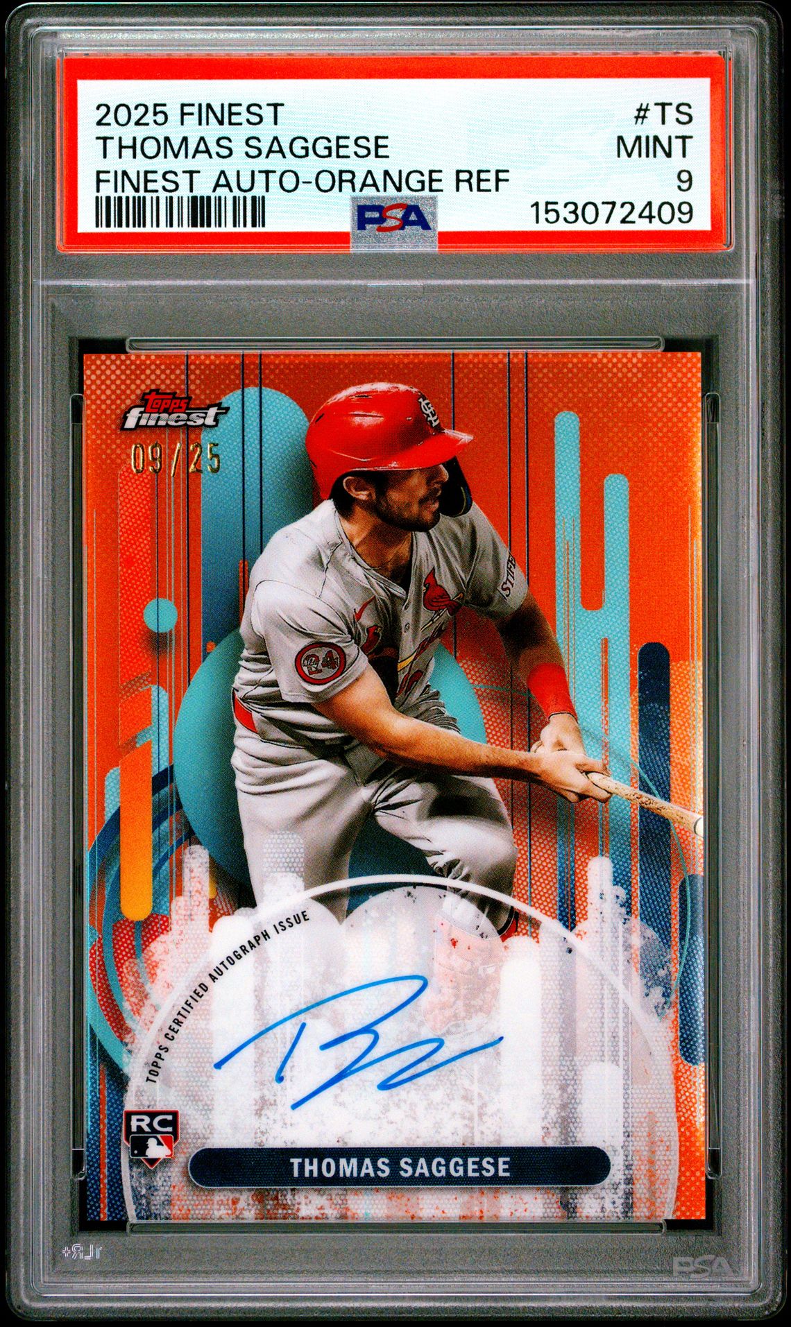 2025 Topps TOPPS FINEST FINEST AUTOGRAPHS ORANGE REF #TS Thomas Saggese front