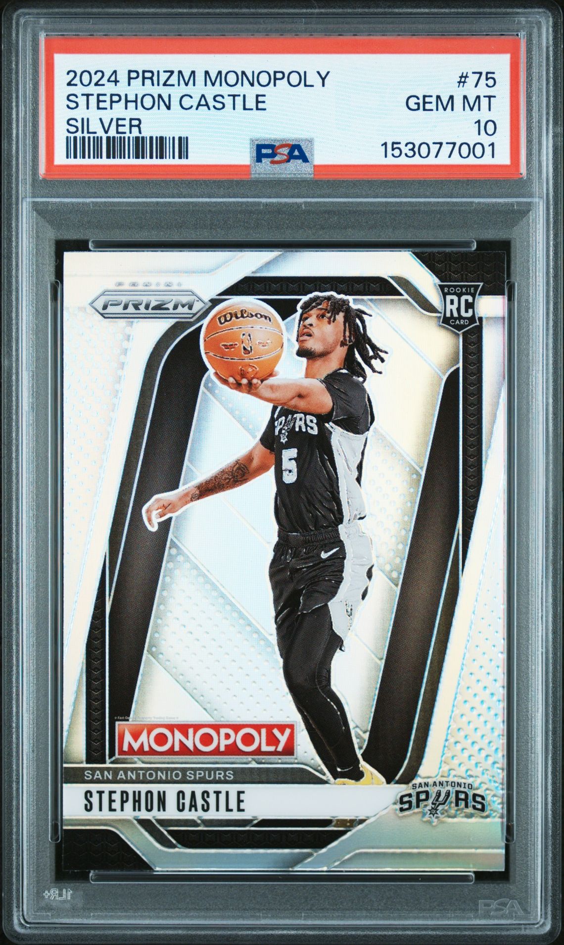 2024 Panini Prizm Monopoly Stephon Castle #75 (Silver) Gem Mt 10 front view - PSA graded GEM MT 10
