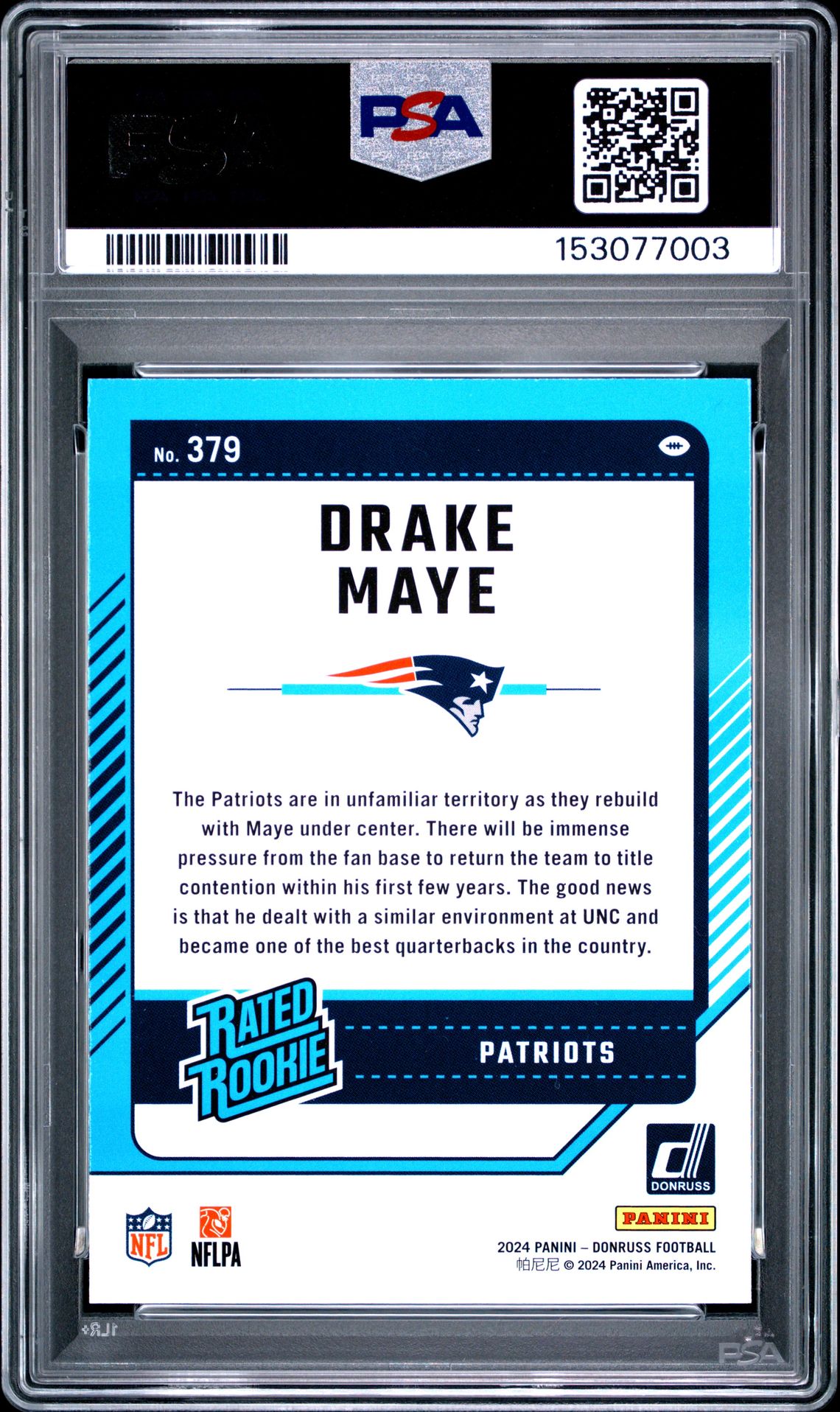 2024 Panini Donruss Drake Maye #379 Mint 9 back
