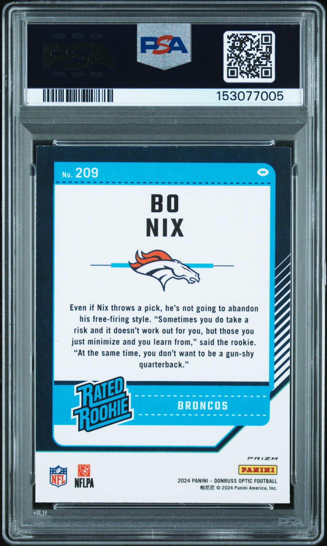 2024 Panini Donruss Optic Bo Nix #209 (Purple Shock) Mint 9 back