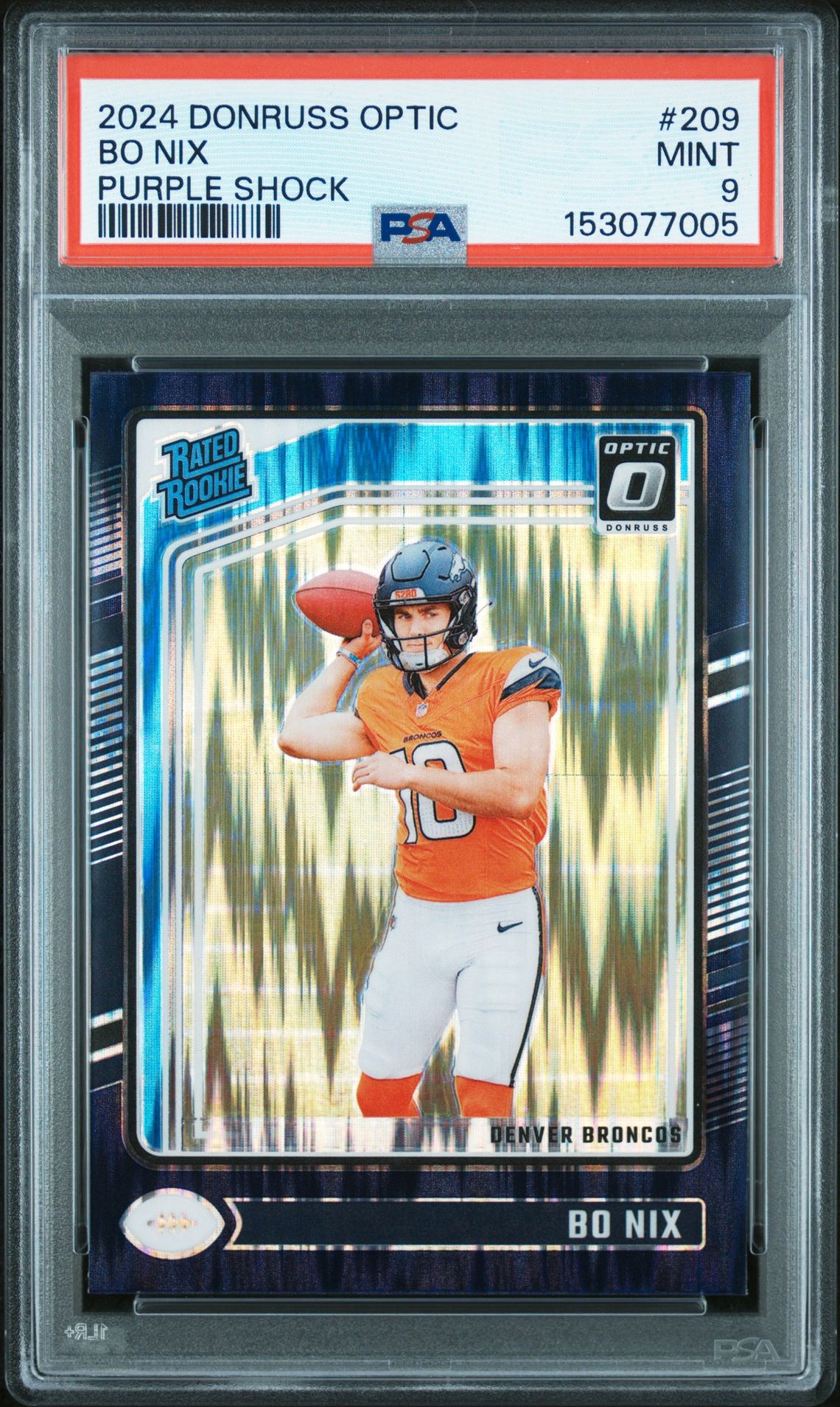 2024 Panini Donruss Optic Bo Nix #209 (Purple Shock) Mint 9 front