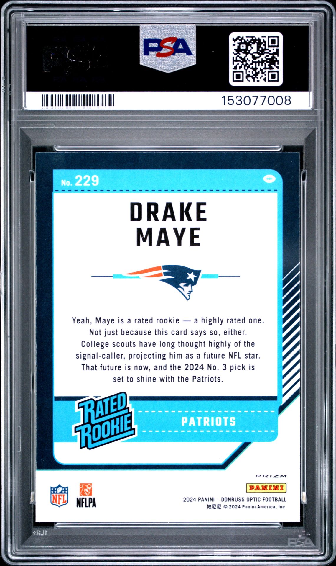 2024 Panini Donruss Optic Drake Maye #229 (Pink) Nm-Mt 8 back