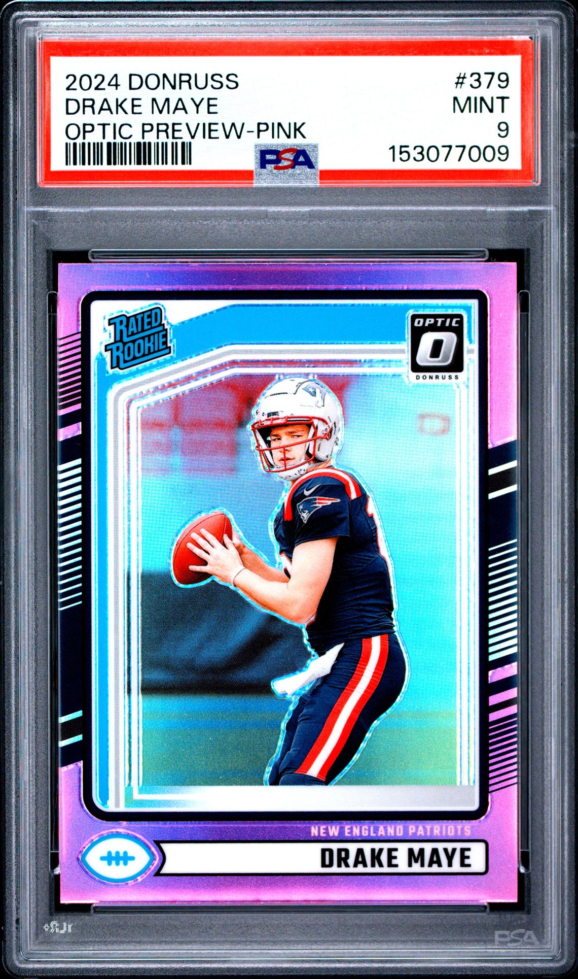 2024 Panini Donruss Drake Maye #379 (Optic Preview-Pink) Mint 9 front