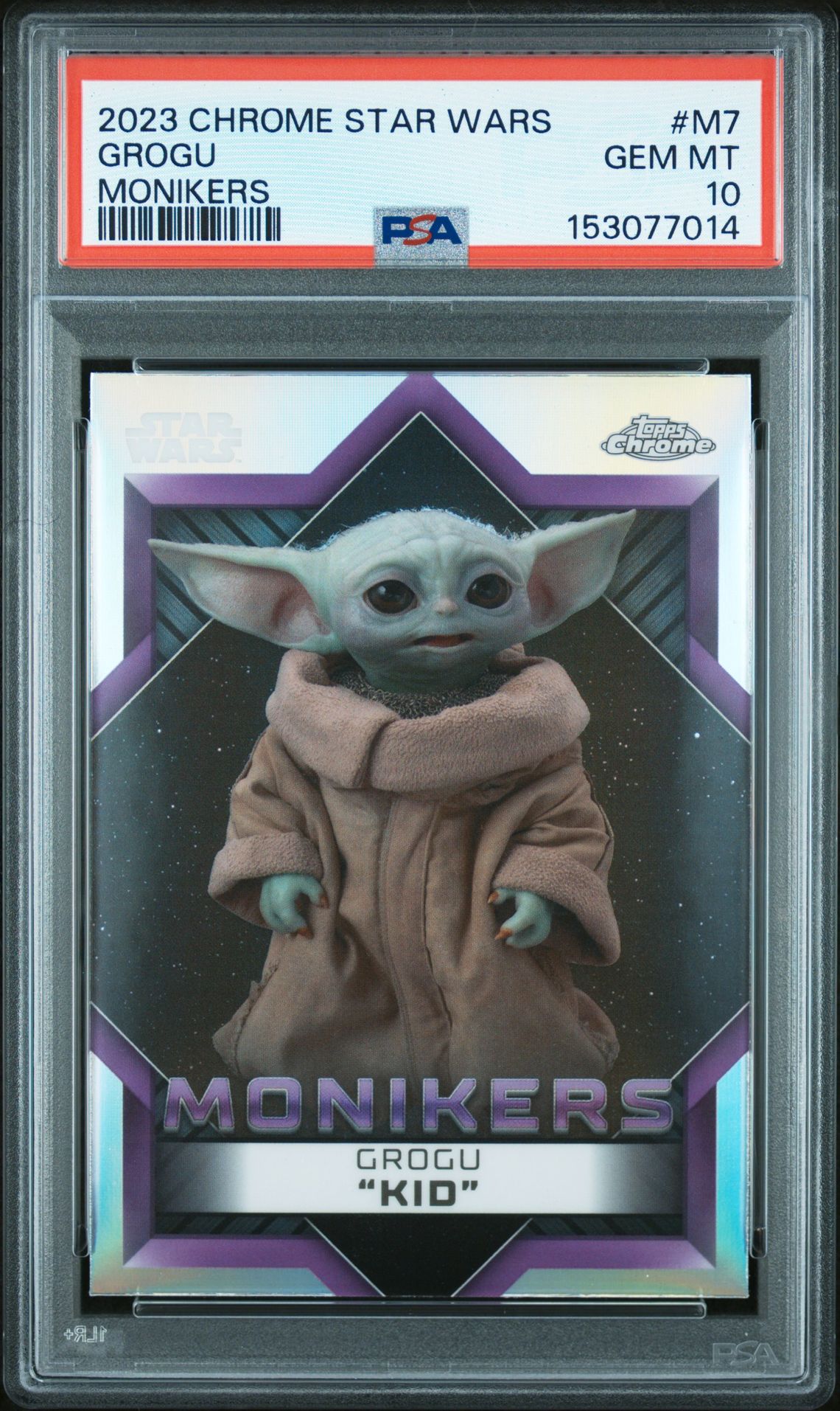 2023 Topps Chrome Star Wars Monikers Grogu #M7 (Monikers) Gem Mt 10 front