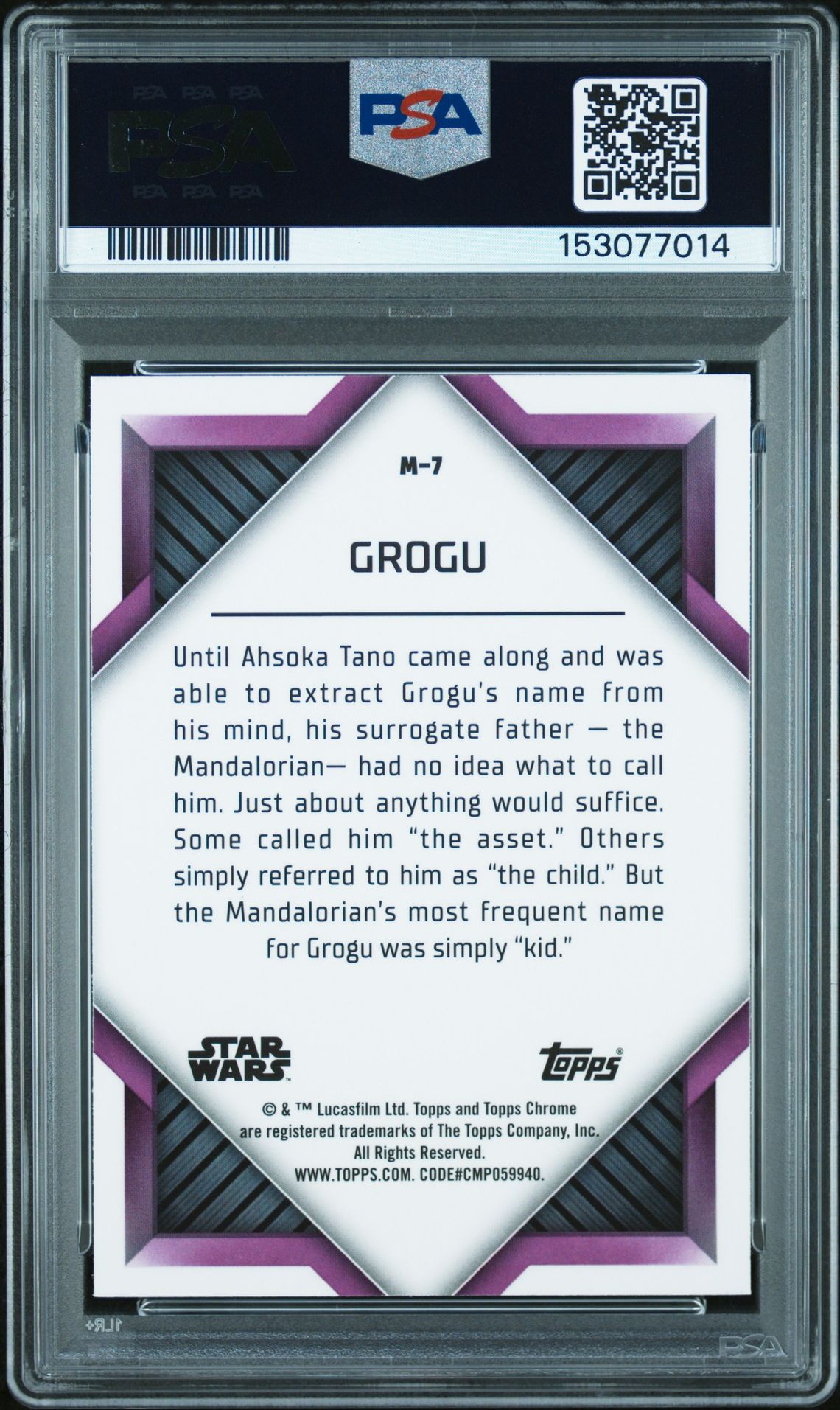 2023 Topps Chrome Star Wars Monikers Grogu #M7 (Monikers) Gem Mt 10 back
