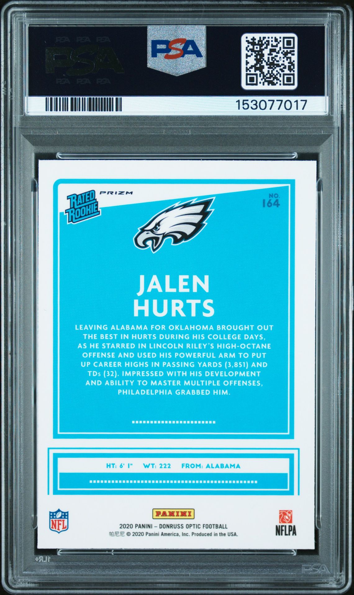 2020 Panini Donruss Optic Jalen Hurts #164 (Green Velocity) Mint 9 back