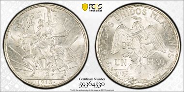 1913 Peso Caballito KM-453  Ag MS64