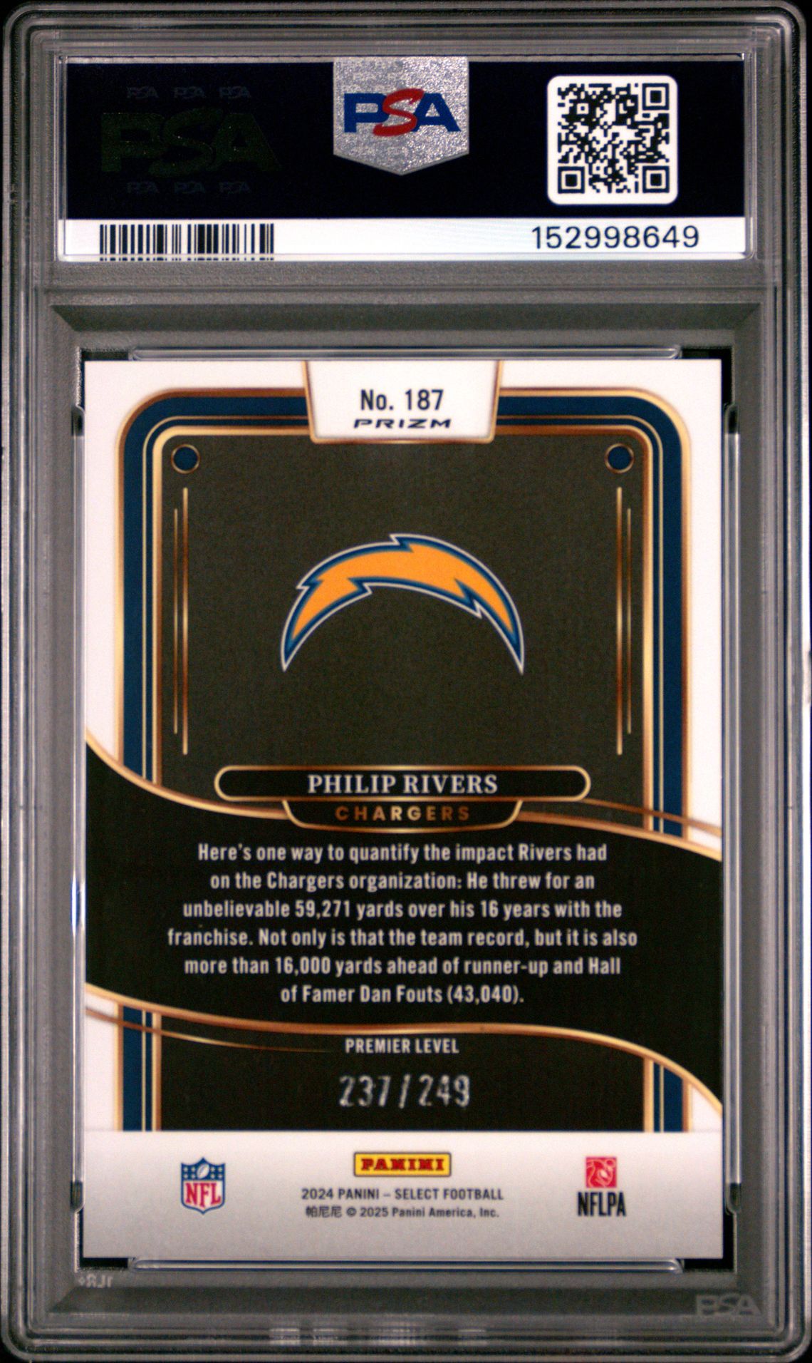 2024 Panini Select Philip Rivers #187 (Tri-Color Prizm) Mint 9 back