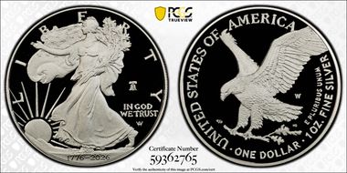 2026-W $1 Silver Eagle w/ Liberty Bell 250 Privy First Strike PR69DCAM