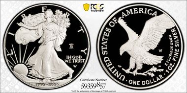 2026-W $1 Silver Eagle w/ Liberty Bell 250 Privy PR70DCAM