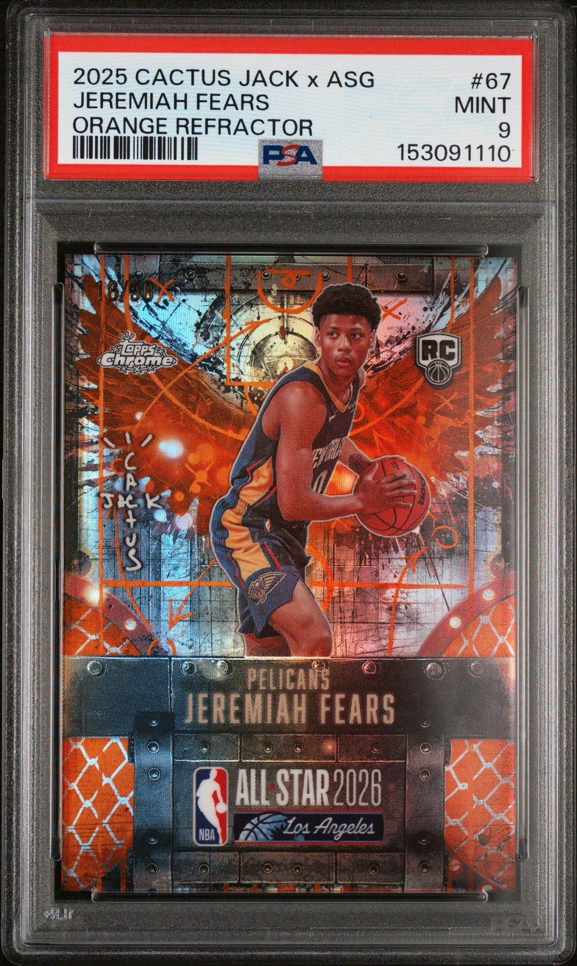 2025 Topps Chrome TOPPS CHROME CACTUS JACK X NBA ALL-STAR GAME ORANGE REFRACTOR #67 Jeremiah Fears front