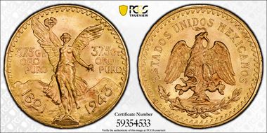 1943 (50 P) KM-482  Au MS65