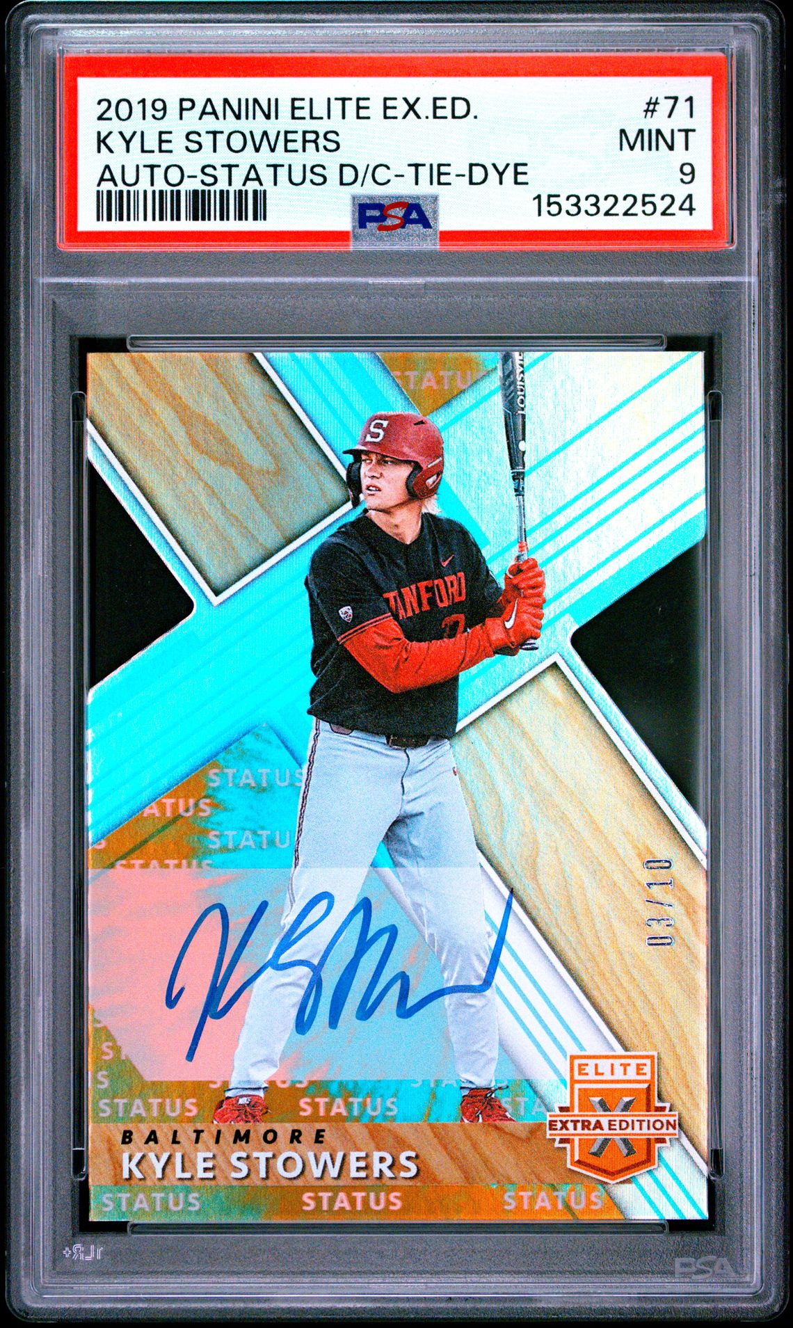 2019 Panini PANINI ELITE EXTRA EDITION AUTO-STATUS D/C-TIE-DYE #71 Kyle Stowers front