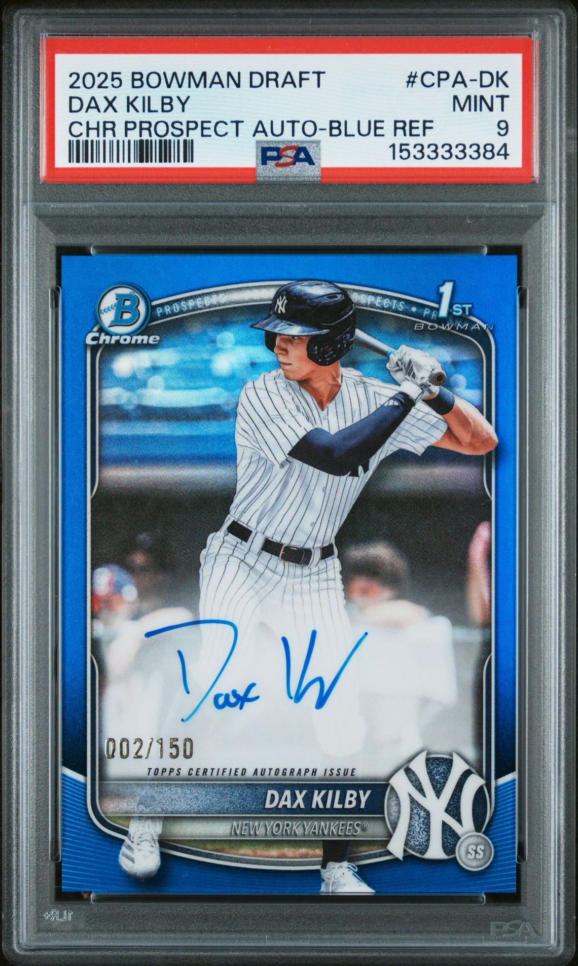2025 Bowman BOWMAN DRAFT CHROME PROSPECT AUTOGRAPHS Blue Refractor #CPA-DK Dax Kilby front