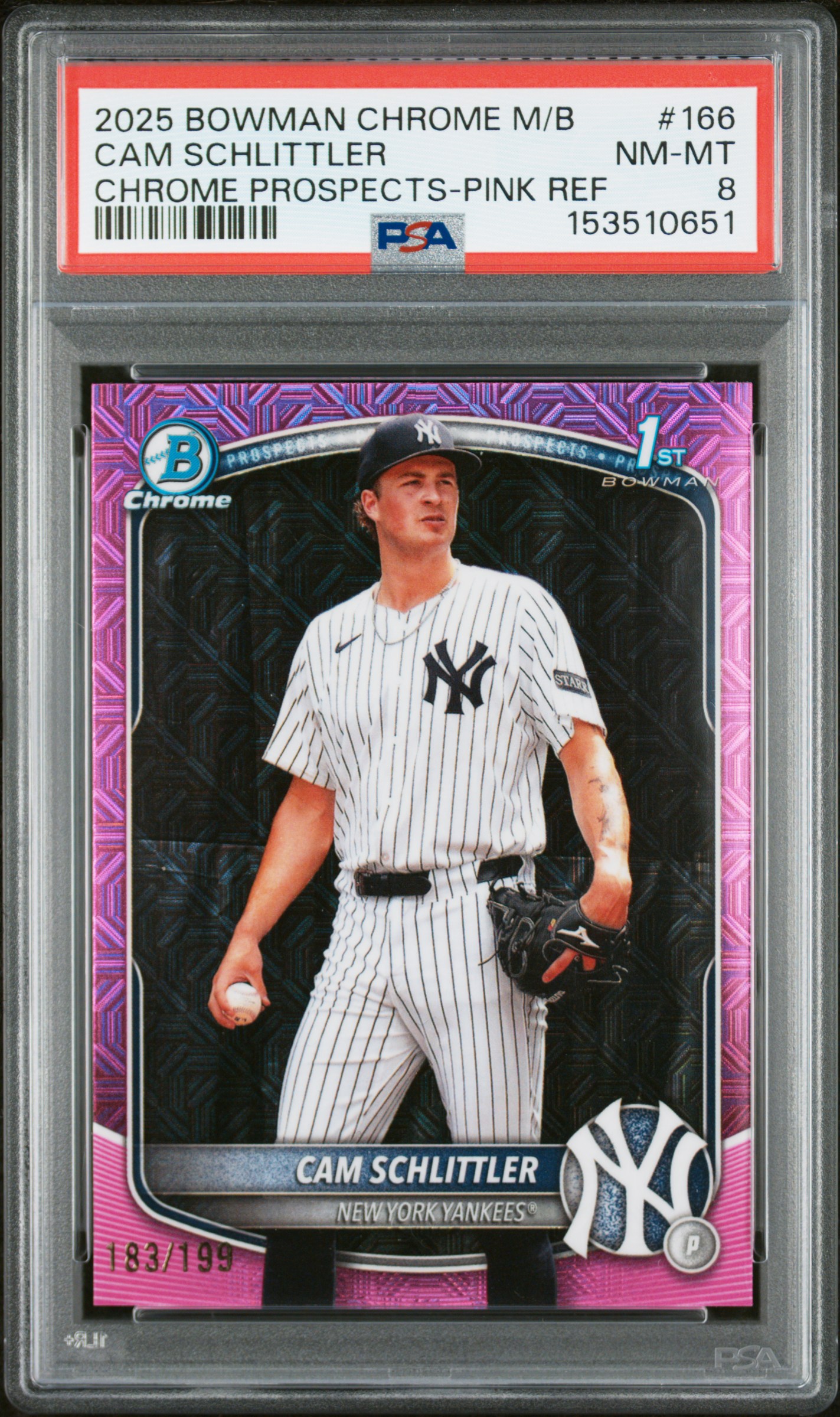 2025 #166 Cam Schlittler PSA 8 Bowman Chrome Mega Box Chrome Prospects