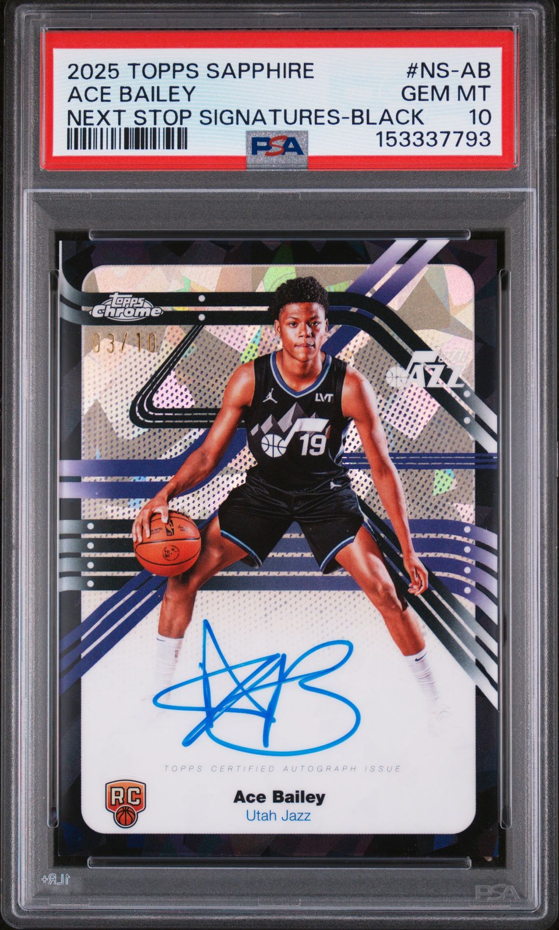 2025 Topps Chrome TOPPS CHROME SAPPHIRE EDITION NEXT STOP SIGNATURES BLACK #NS-AB Ace Bailey front