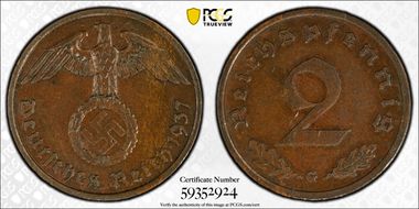 1937-G 2 Pfg J-362 AU58BN