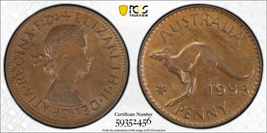 1955 Y. (p) 1D Perth obverse MS63BN