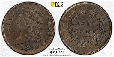 1809/6 1/2C 9 over Inverted 9 AU58BN