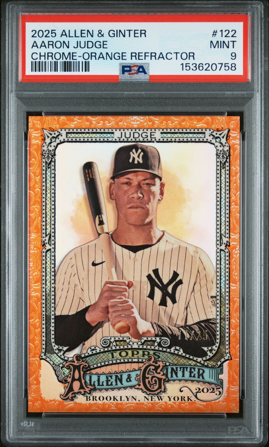 2025 Topps TOPPS ALLEN & GINTER CHROME-ORANGE REFRACTOR #122 Aaron Judge front