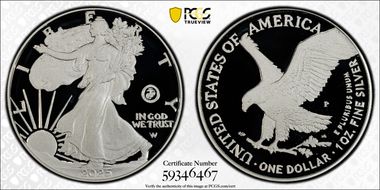 2025-P $1 Silver Eagle w/ US Marine Corps Privy 250th Anniversary PR69DCAM