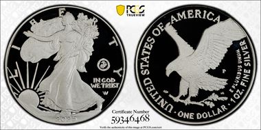 2025-P $1 Silver Eagle w/ US Marine Corps Privy 250th Anniversary PR69DCAM