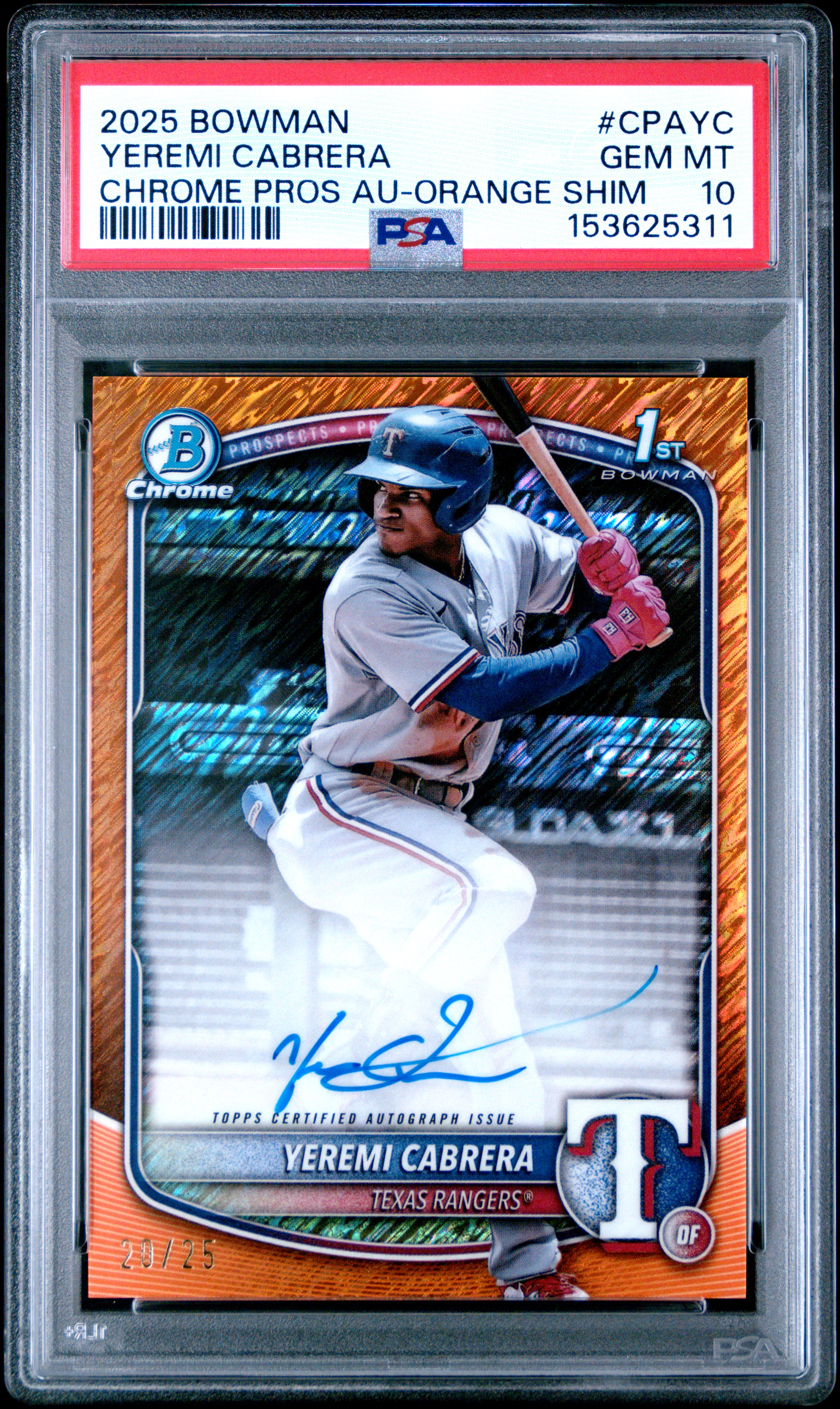 2025 #CPAYC Yeremi Cabrera PSA 10 Bowman Chrome Prospect Autographs