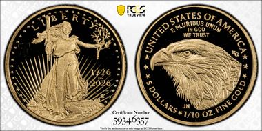 2026-W $5 Gold Eagle w/ Liberty Bell 250 Privy First Strike PR70DCAM