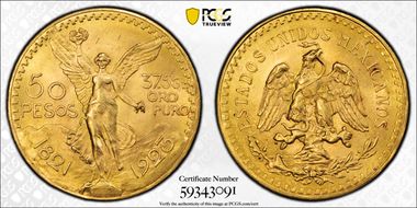 1923 50 Peso KM-481  Au MS65