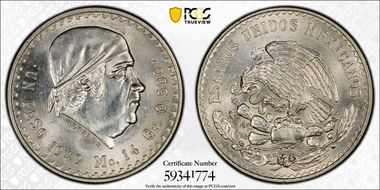 1949-Mo Peso KM-456  Ag MS63